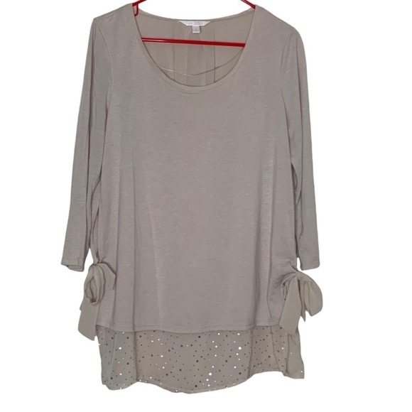 LC Lauren Conrad Tops - Lauren Conrad long sleeve tan colored blouse with side ties. Size L